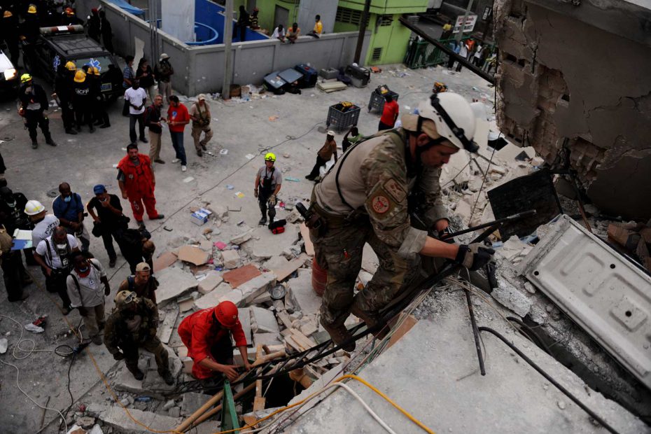 First responders provide rescue support during the 2010 Haiti earthquake.