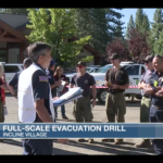 KOLO-TV screenshot of CEO Bailey Farren at full scale evacuation drill in Incline Village.